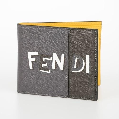 【FENDI】バイカラー ロゴ 二つ折り財布 グレー×イエロー 7M0001A18E